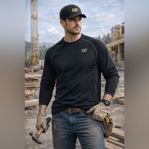 CAT Caterpillar Black Long Sleeve Work Shirt Men’s XL 100% Cotton